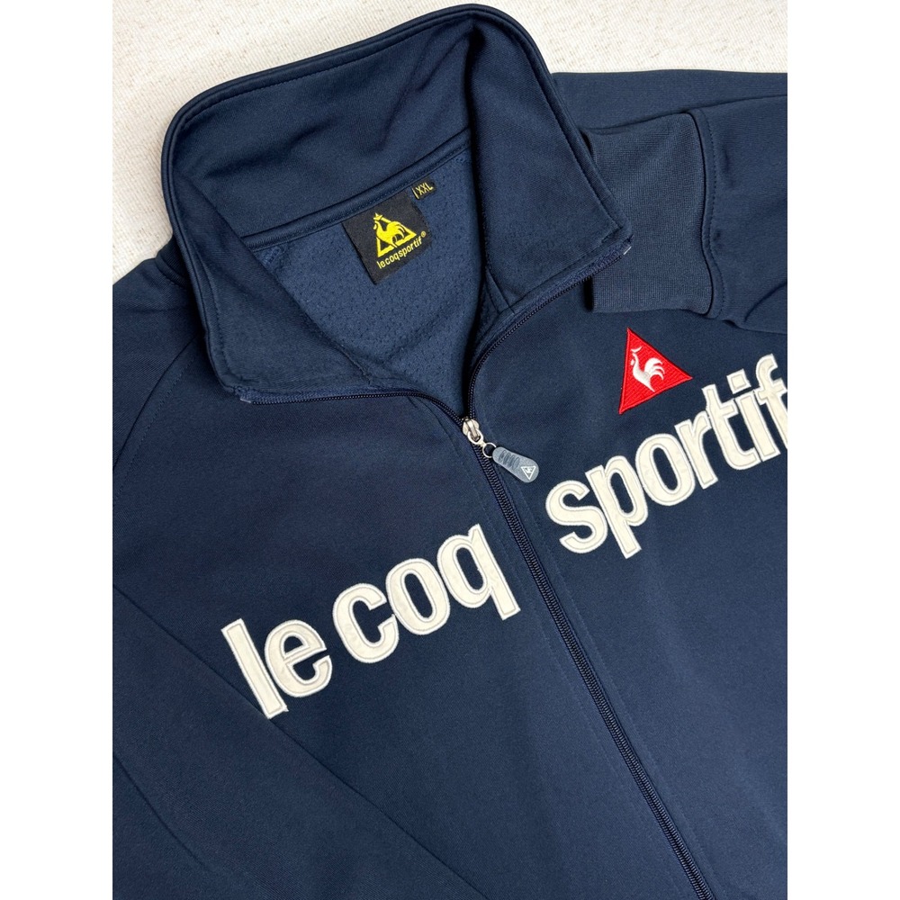 Le Coq Sportif Mens Track Jacket XXL Navy Blue White Full Zip Fleece LF 06301